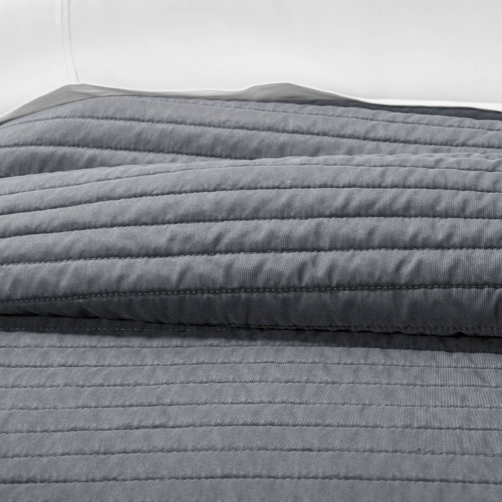 slide 3 of 5, King Garment Washed Microfiber Quilt Charcoal - Room Essentials, 1 ct