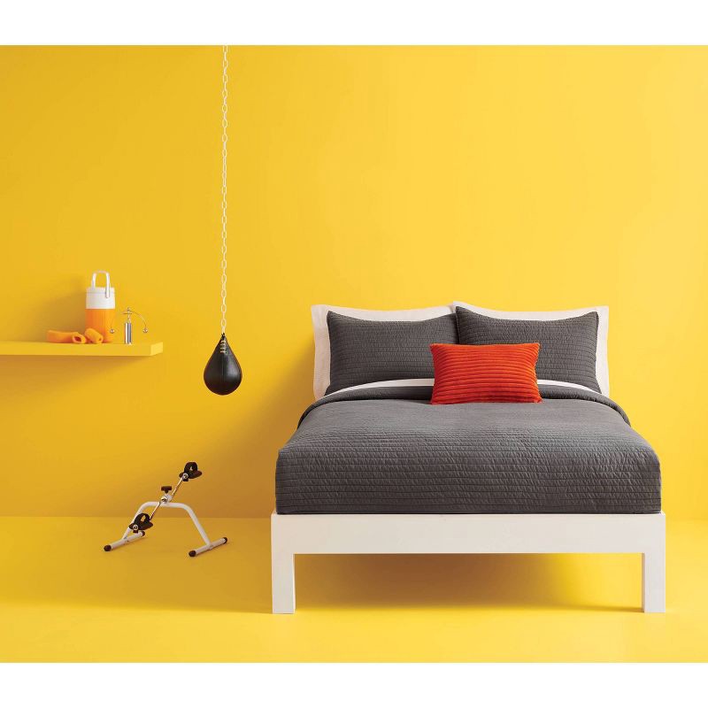 slide 3 of 5, King Garment Washed Microfiber Quilt Charcoal - Room Essentials, 1 ct