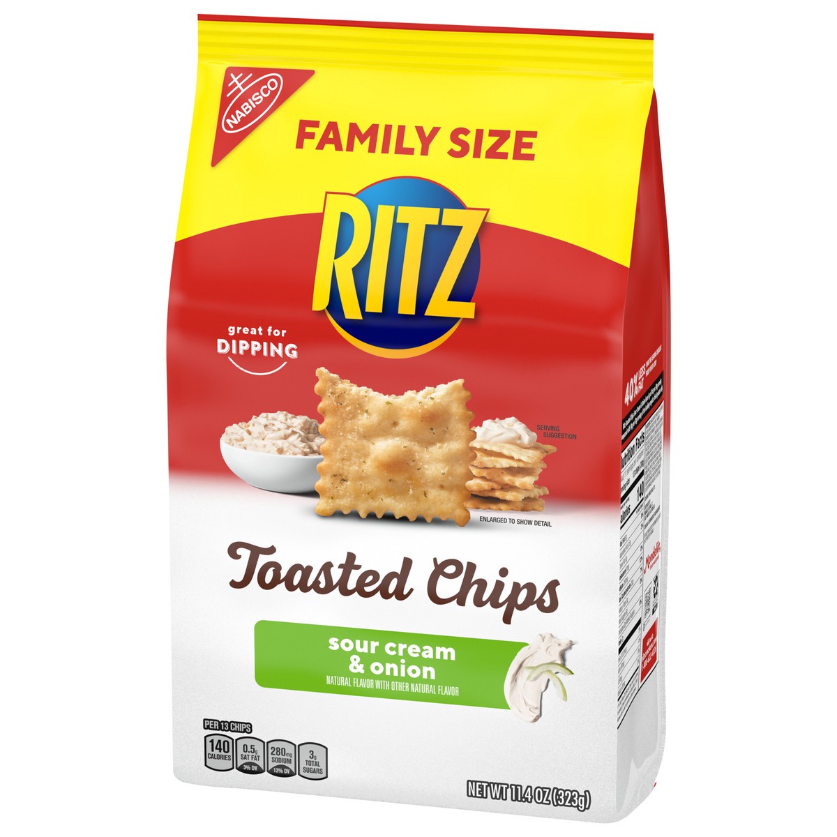 slide 3 of 9, RITZ Toasted Chips Sour Cream and Onion Crackers, Family Size, 11.4 oz, 11.41 oz