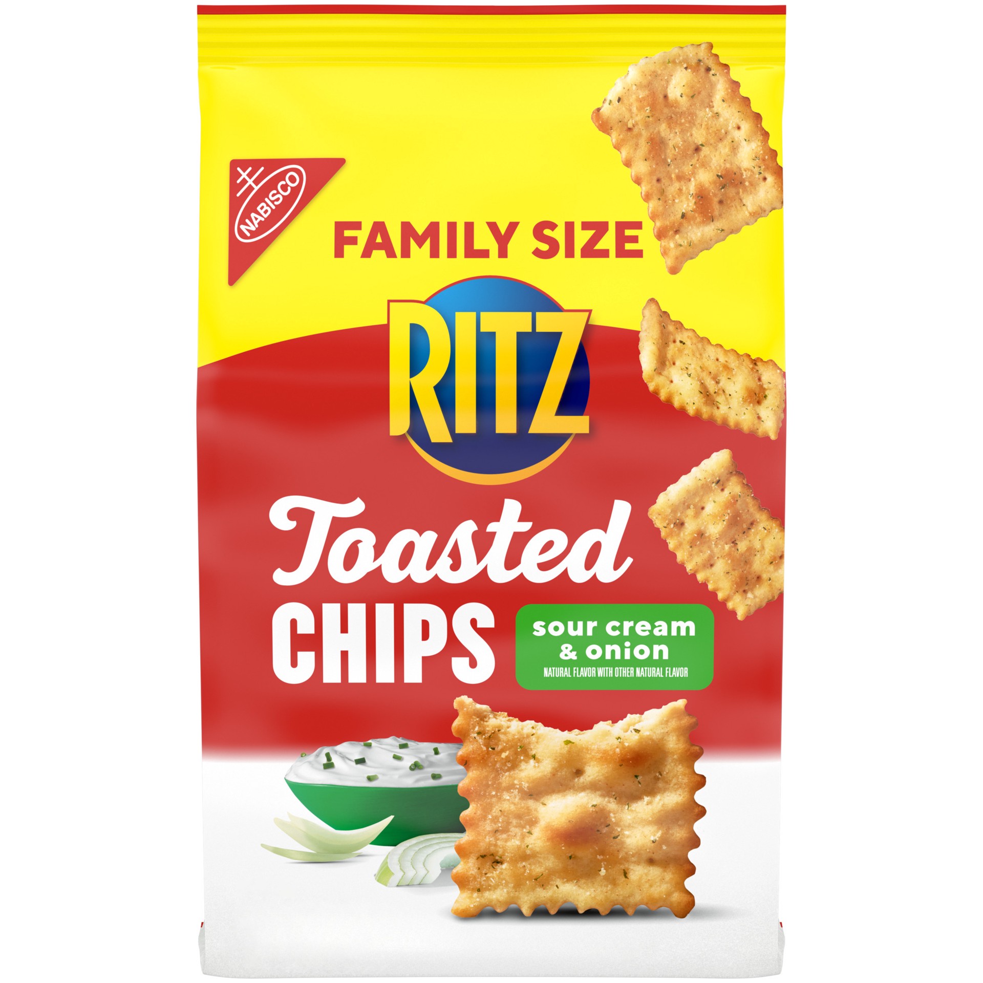 slide 1 of 9, RITZ Toasted Chips Sour Cream and Onion Crackers, Family Size, 11.4 oz, 11.4 oz