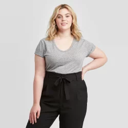 Women's Plus Size Short Sleeve V-Neck Slim Fit T-Shirt - Ava & Viv Gray 2X