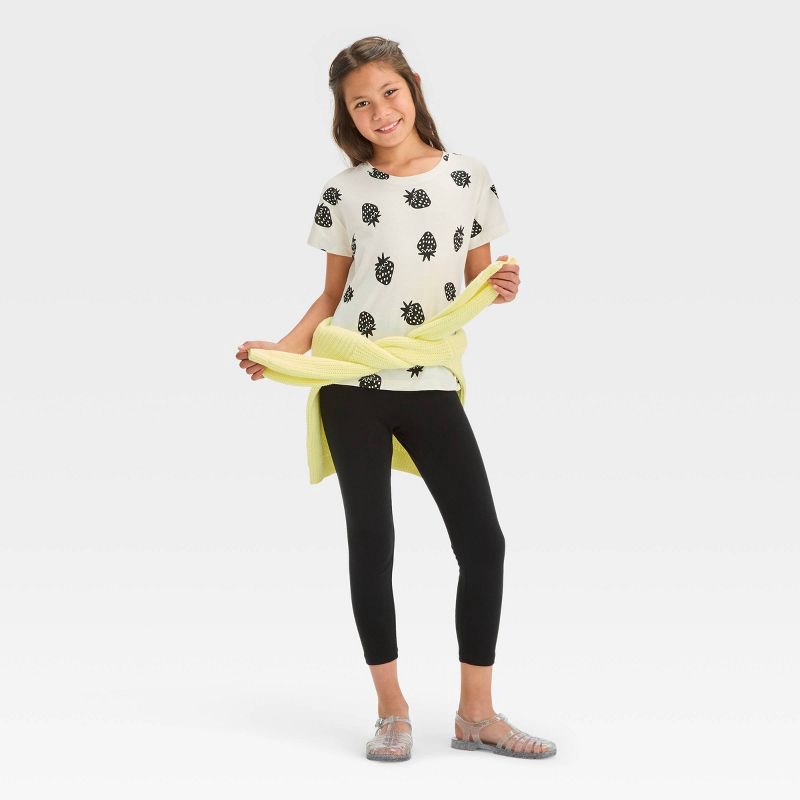 slide 3 of 6, Girls' Capri Leggings - Cat & Jack™ Black M: Cotton-Spandex Blend, High Rise, Elastic Waistband, Machine Washable, 1 ct