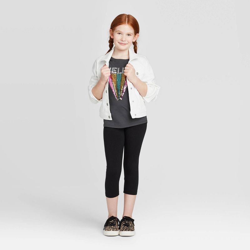 slide 5 of 6, Girls' Capri Leggings - Cat & Jack™ Black XL: Cotton-Spandex Blend, High Rise, Elastic Waistband, Machine Washable, 1 ct