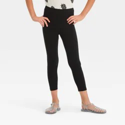 Girls' Capri Leggings - Cat & Jack™ Black XL: Cotton-Spandex Blend, High Rise, Elastic Waistband, Machine Washable