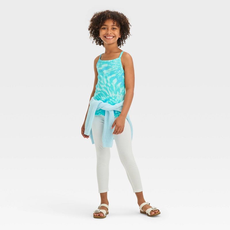 slide 3 of 3, Girls' Capri Leggings - Cat & Jack™ White S: Cotton-Spandex Blend, High Rise, Elastic Waistband, Machine Washable, 1 ct