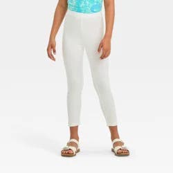 Girls' Capri Leggings - Cat & Jack™ White S: Cotton-Spandex Blend, High Rise, Elastic Waistband, Machine Washable