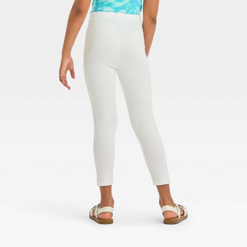 slide 2 of 3, Girls' Capri Leggings - Cat & Jack™ White L: Cotton Spandex Blend, High Rise, Elastic Waistband, 1 ct