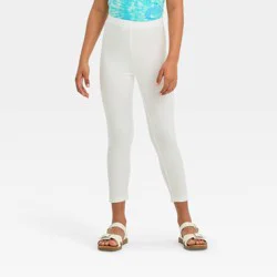 Girls' Capri Leggings - Cat & Jack™ White XL: Cotton Spandex Blend, High Rise, Elastic Waistband