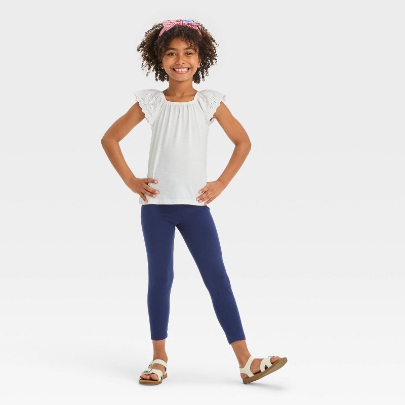 slide 3 of 3, Girls' Capri Leggings - Cat & Jack™ Navy L: Cotton Spandex, High Rise, Elastic Waistband, 1 ct