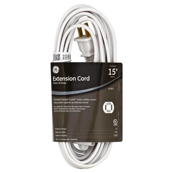 slide 1 of 1, GE Extension Cord Indoor White 15', 1 ct