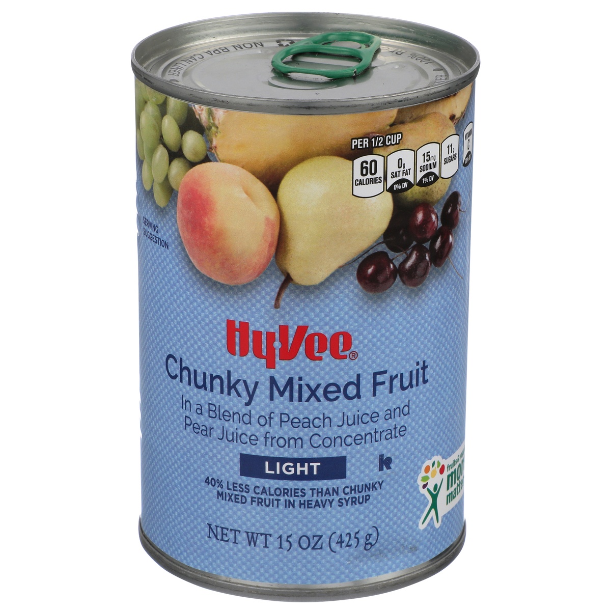 slide 1 of 1, Hy-vee Light Chunky Mixed Fruit In A Blend Of Peach Juice And Pear Juice From Concentrate - 15 oz, 15 oz
