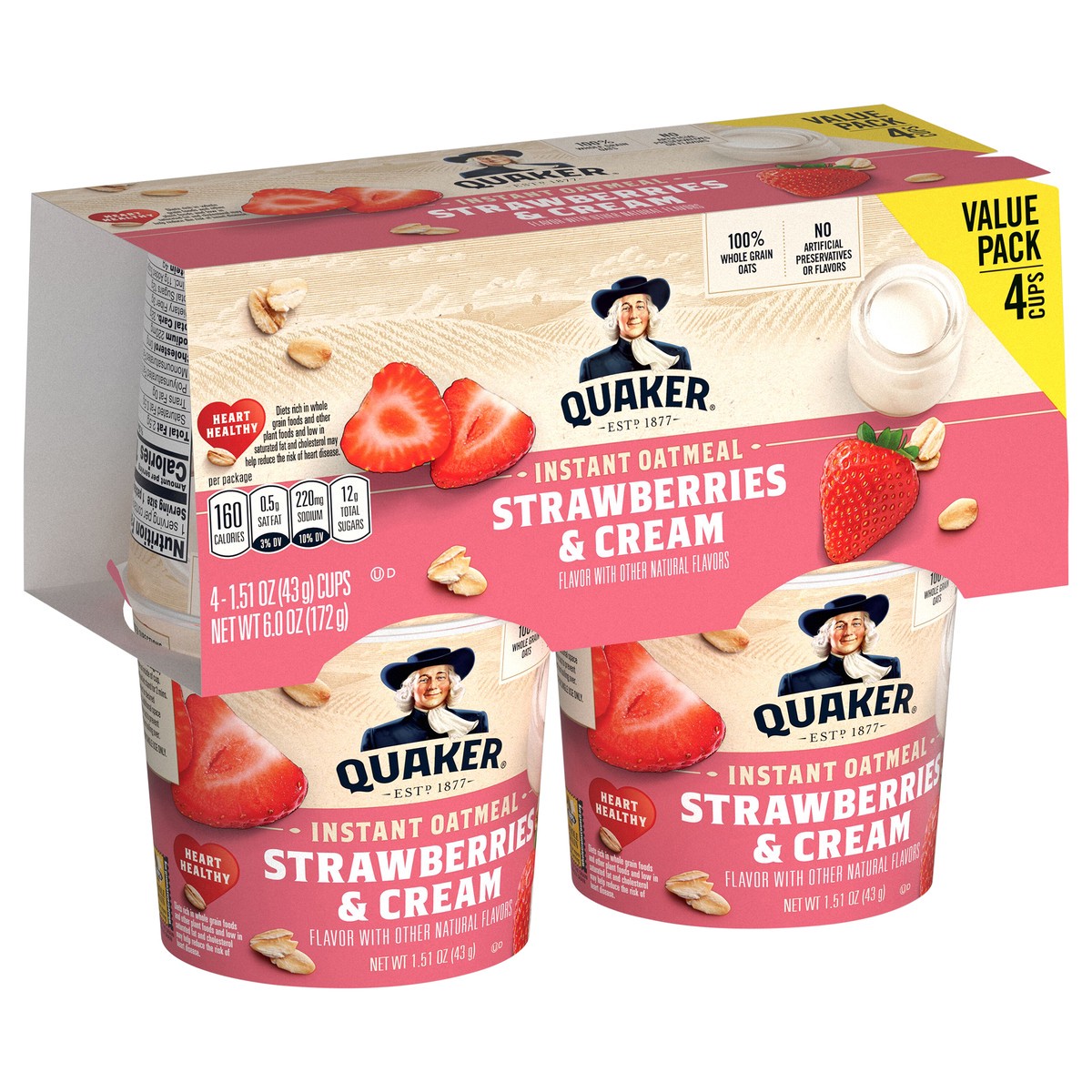 slide 6 of 6, Quaker Instant Oatmeal, Strawberry & Cream, Value Pack, 4 ct