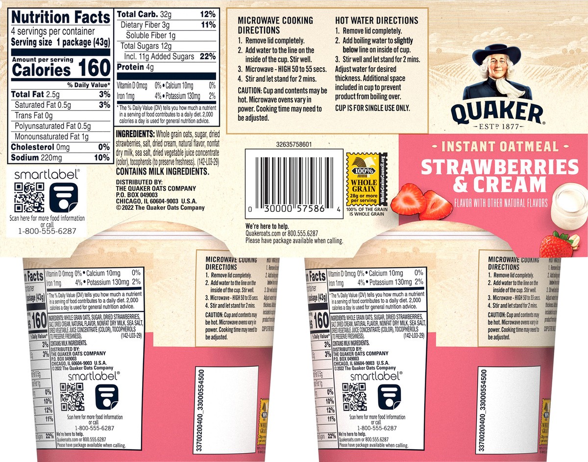 slide 5 of 6, Quaker Instant Oatmeal, Strawberry & Cream, Value Pack, 4 ct