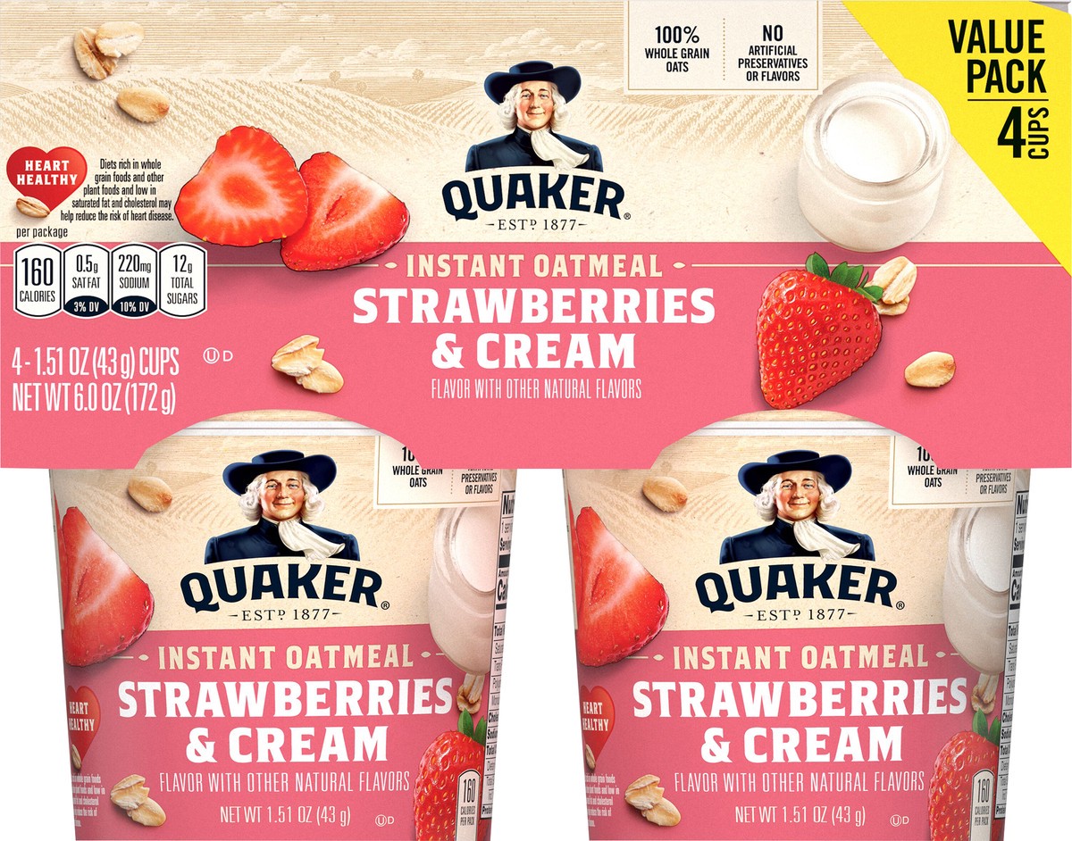 slide 2 of 6, Quaker Instant Oatmeal, Strawberry & Cream, Value Pack, 4 ct