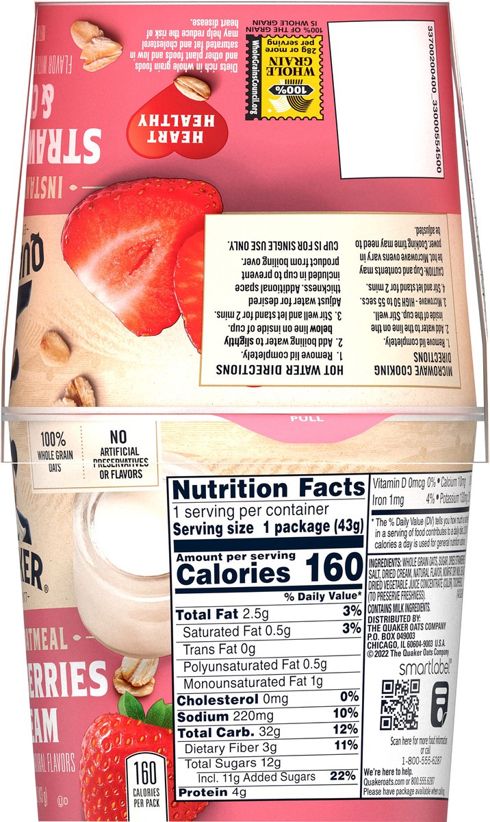 slide 4 of 6, Quaker Instant Oatmeal, Strawberry & Cream, Value Pack, 4 ct