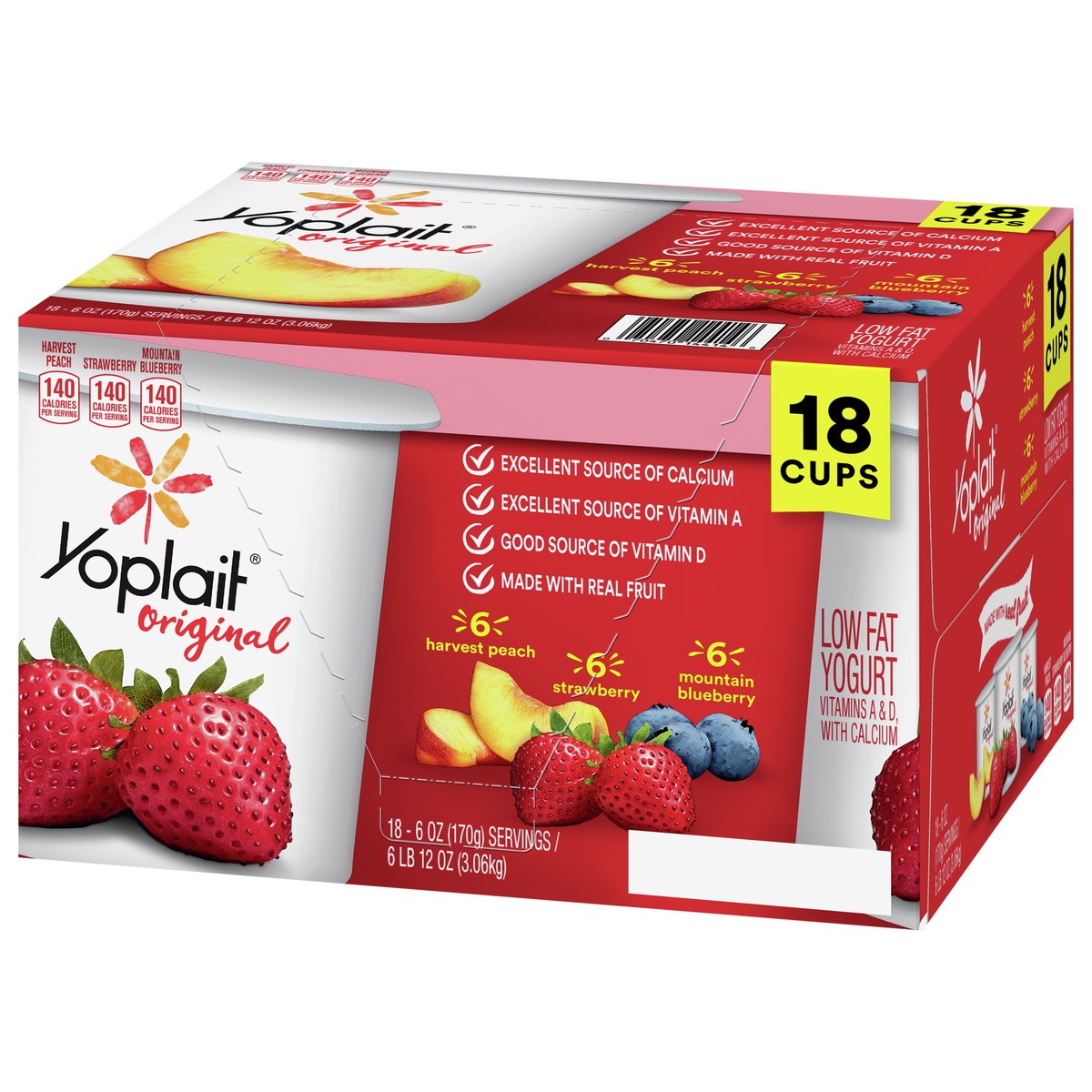 slide 3 of 9, Yoplait Original Low Fat Yogurt Pack, 18 Ct, 6 OZ Fruit Yogurt Cups, 18 ct
