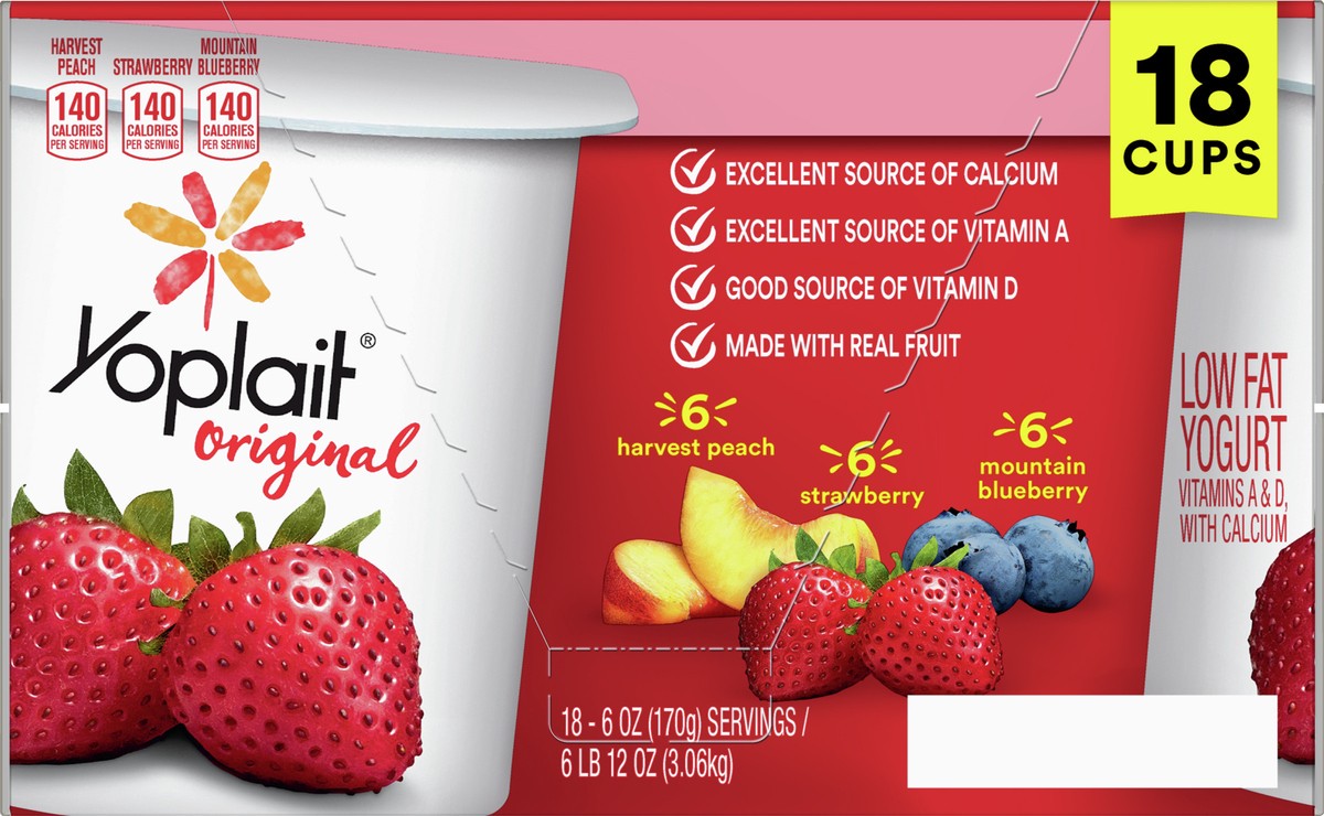 slide 7 of 9, Yoplait Original Low Fat Yogurt Pack, 18 Ct, 6 OZ Fruit Yogurt Cups, 18 ct