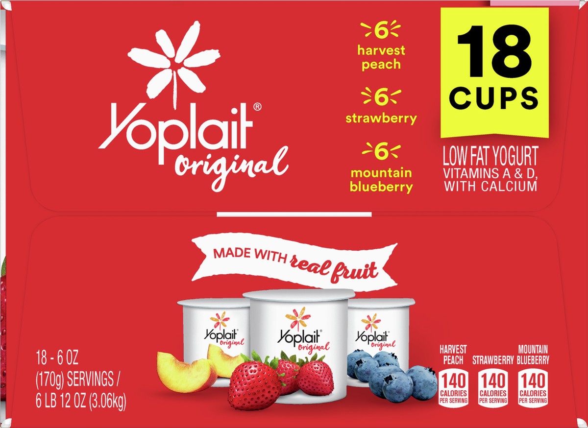 slide 8 of 9, Yoplait Original Low Fat Yogurt Pack, 18 Ct, 6 OZ Fruit Yogurt Cups, 18 ct