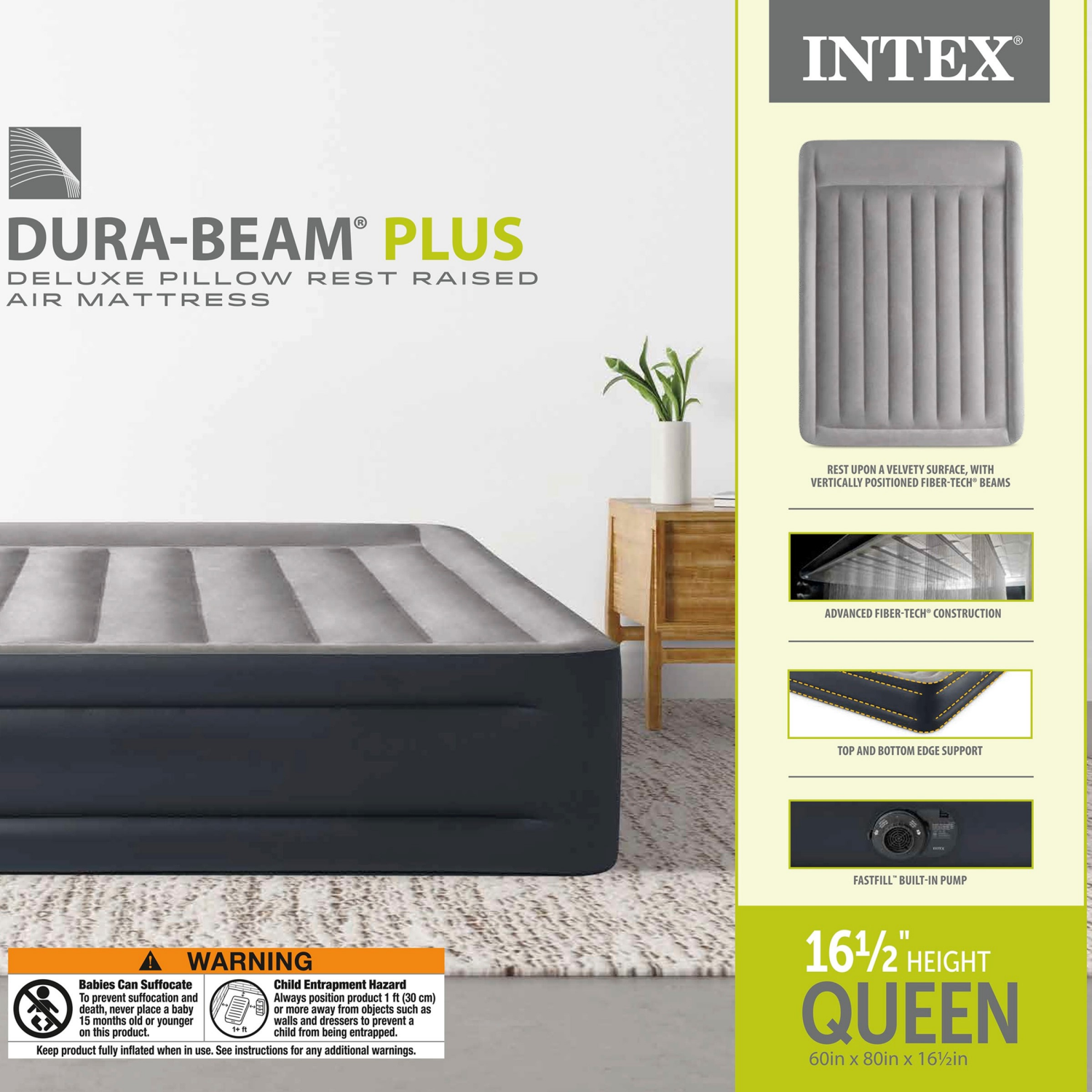slide 3 of 6, Intex 20in Queen Prime Comfort Elevated Airbed with Internal Pump, 16.5 in