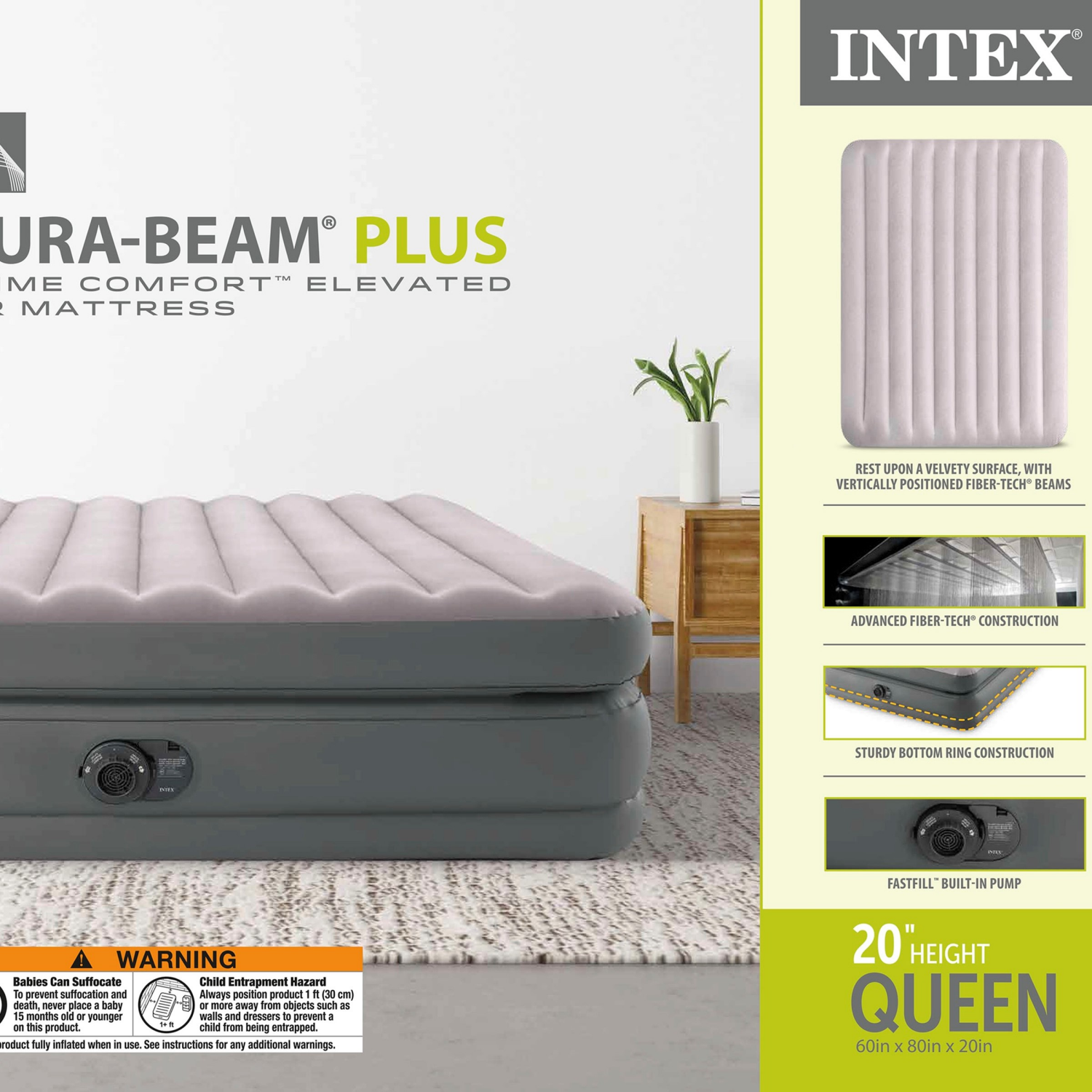 slide 6 of 7, Intex 20in Queen Prime Comfort Elevated Airbed with Internal Pump, 20 in