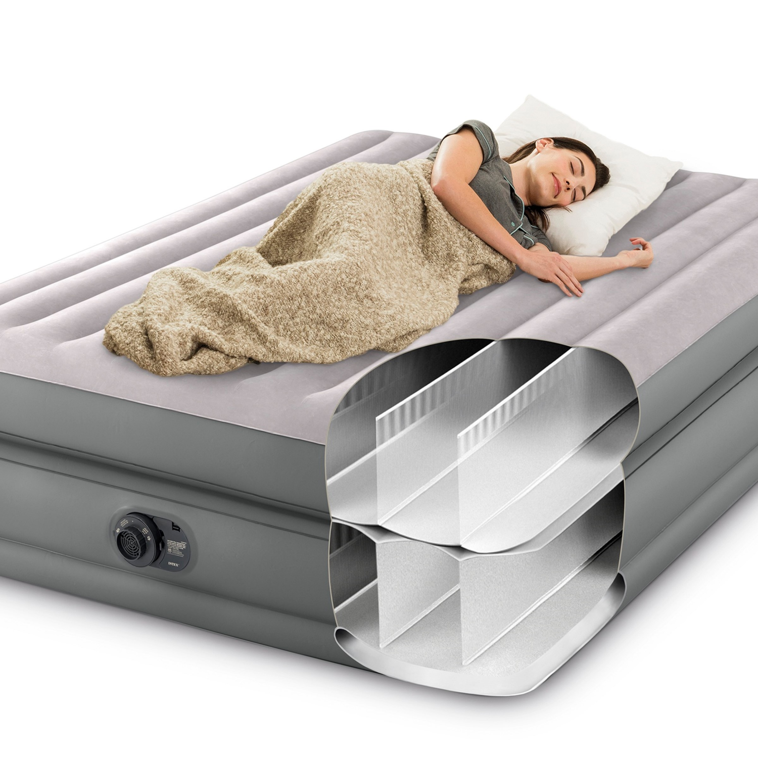 slide 7 of 7, Intex 20in Queen Prime Comfort Elevated Airbed with Internal Pump, 20 in