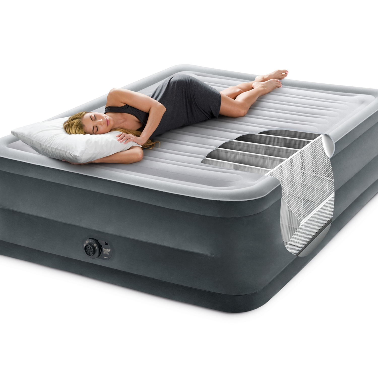 slide 5 of 8, Intex 22in Queen Comfort-Plush Airbed with Internal Pump, 22 in