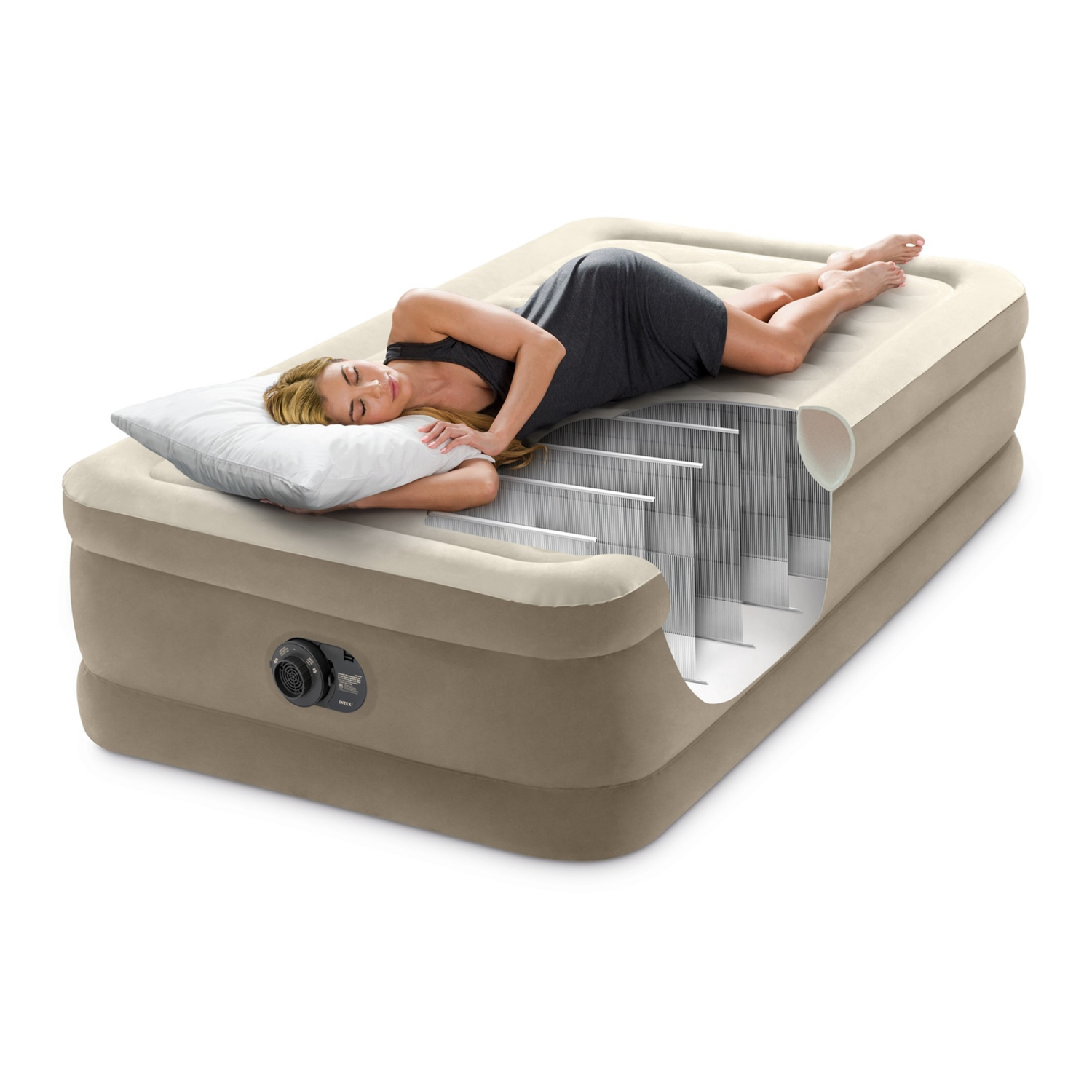 slide 4 of 8, Intex 18in Twin Ultra Plush Airbed with Internal Pump, 18 in