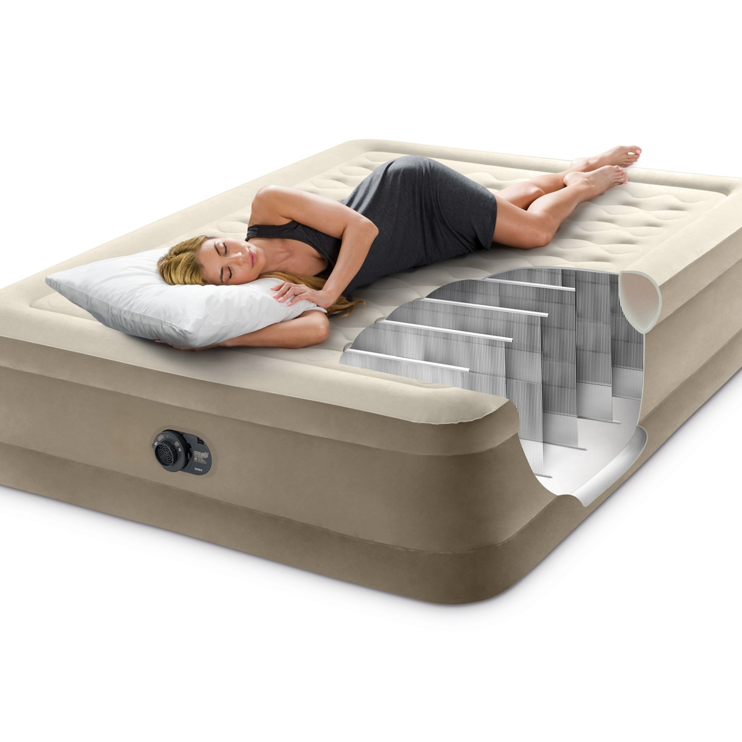 slide 3 of 7, Intex 18in Queen Ultra Plush Airbed with Internal Pump, 18 in