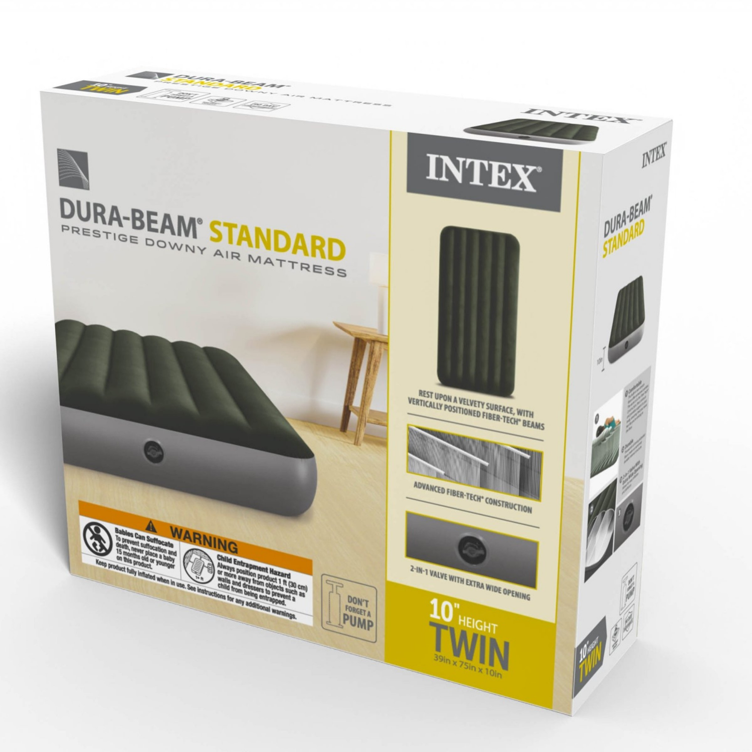 slide 4 of 7, Intex Tiwn Dura-Beam Prestige Downy Airbed, Twin Size