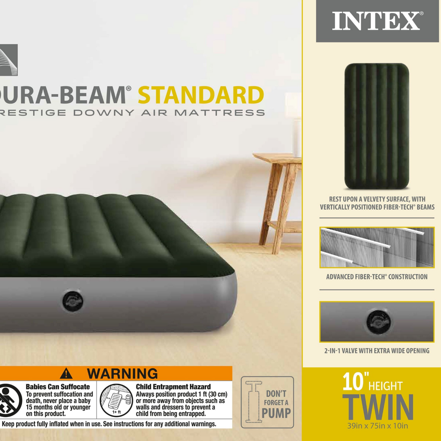 slide 5 of 7, Intex Tiwn Dura-Beam Prestige Downy Airbed, Twin Size