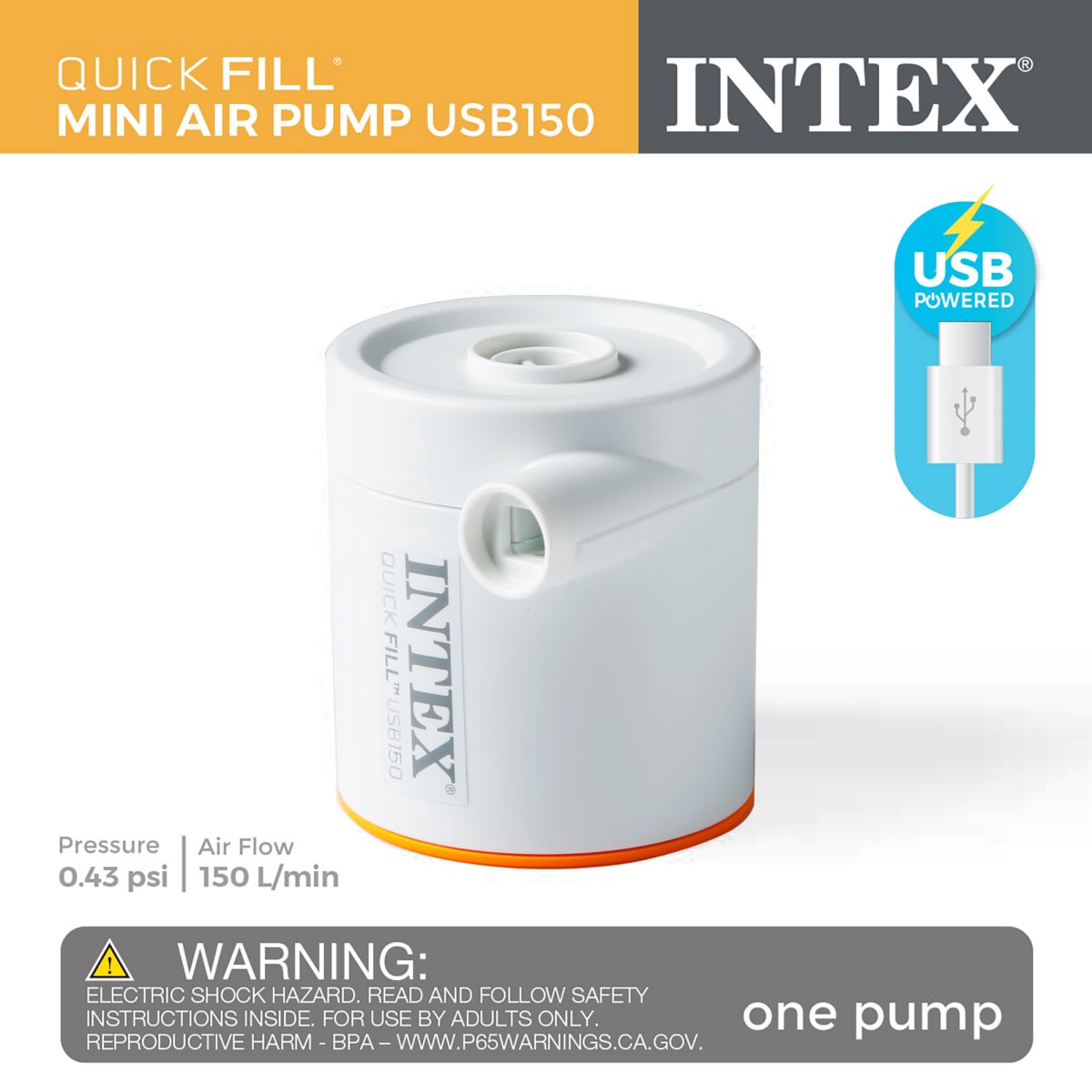 slide 1 of 1, Intex Quickfill USB150 Air Pump, 1 ct