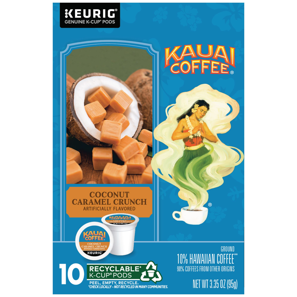 slide 3 of 6, Kauai Coffee 10% Hawaiian Ground Coconut Caramel Crunch Coffee 10 K-Cup Pods, 10 ct