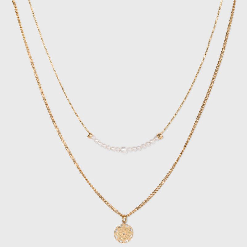 slide 1 of 3, Filigree Disc with Glitter Layered Necklace - A New Day™ Gold, 1 ct