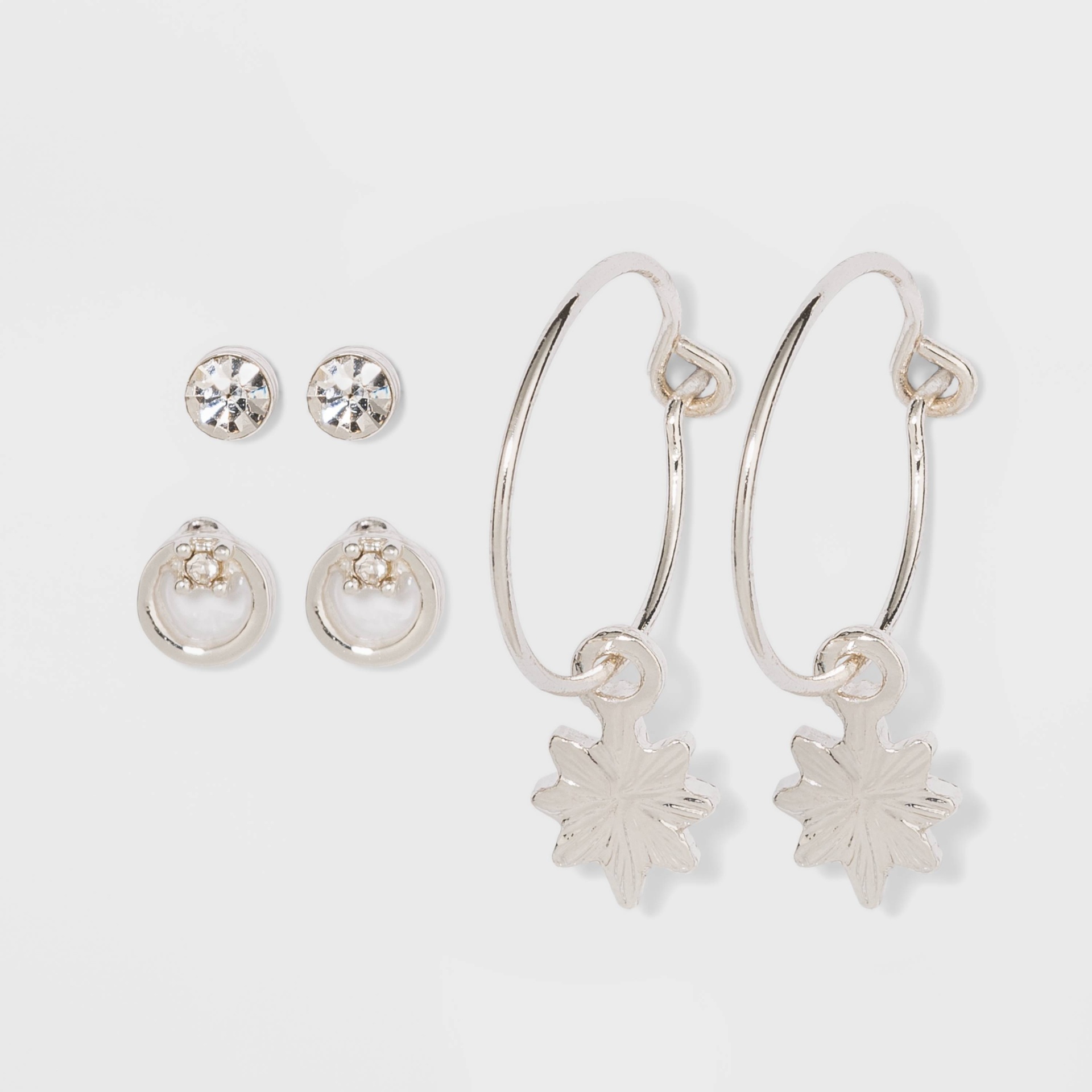 slide 1 of 2, Zinc Stud Earring Set - A New Day Silver, 3 ct