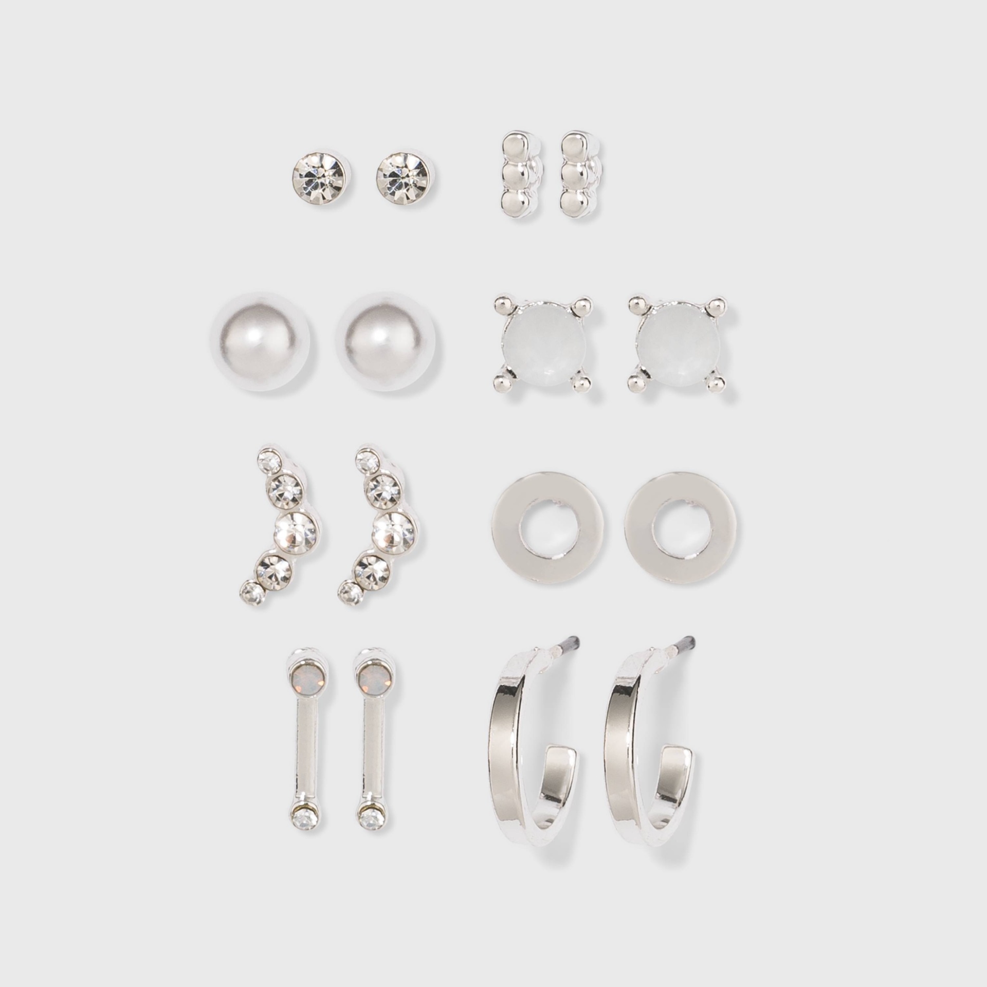 slide 1 of 3, Zinc Stud Earring Set 8pc- A New Day Silver, 8 ct