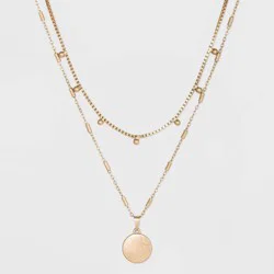 Ball & Medallion in Worn Gold Layer Necklace - Universal Thread™ Gold: Multi-Strand, Lobster Claw Clasp