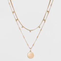 Ball & Medallion in Worn Gold Layer Necklace - Universal Thread™ Gold: Multi-Strand, Lobster Claw Clasp