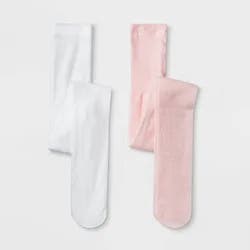 Girls' 2pk Tights - Cat & Jack™ Pink Sparkle/White S