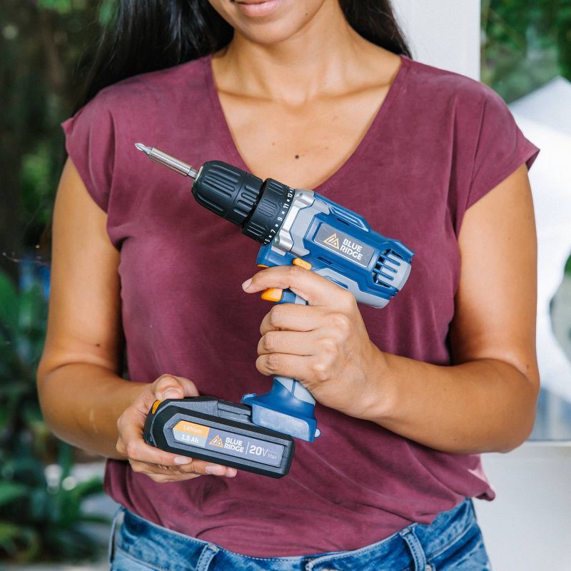 slide 7 of 11, Blue Ridge Tools 20V MAX Cordless Drills: Lithium Battery, 3/8" Chuck, Power Tool Set, 2-Year Warranty, 1 ct
