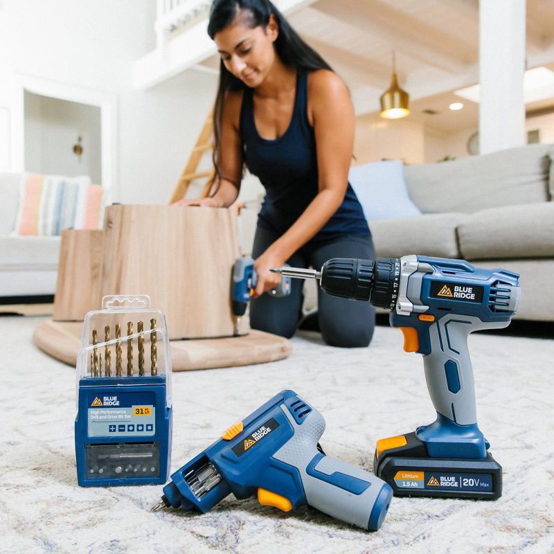 slide 9 of 11, Blue Ridge Tools 20V MAX Cordless Drills: Lithium Battery, 3/8" Chuck, Power Tool Set, 2-Year Warranty, 1 ct
