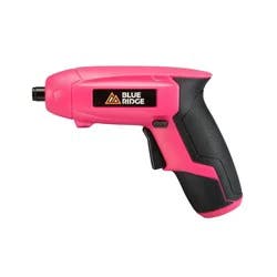 Blue Ridge Tools Rechargeable Screwdriver Pink: 4V Lithium Battery, 1/4" Chuck, Compact Cordless Drill Gun