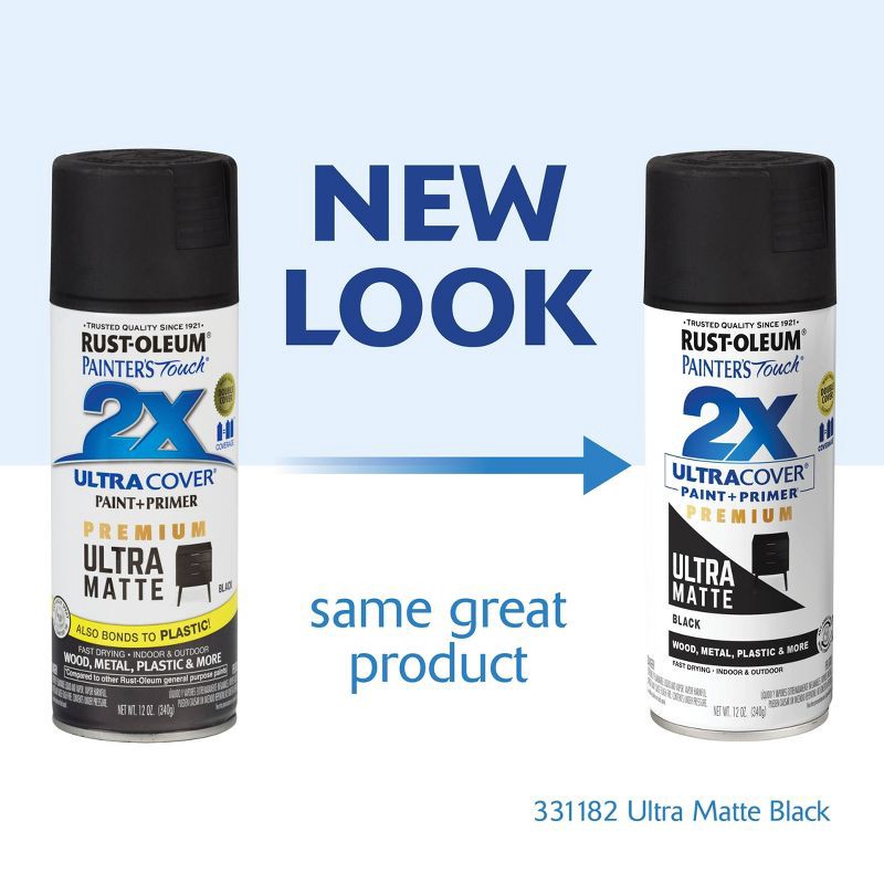 slide 5 of 6, Rust-Oleum Ultra Cover 2X Matte Spray Black: Enamel Spray Paint for Wood & Metal, Interior/Exterior Use, 12 oz, 12 oz