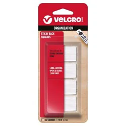 VELCRO 7/8" 12ct Sticky Back Squares Mounting Adhesive for Classroom and Office Organization White