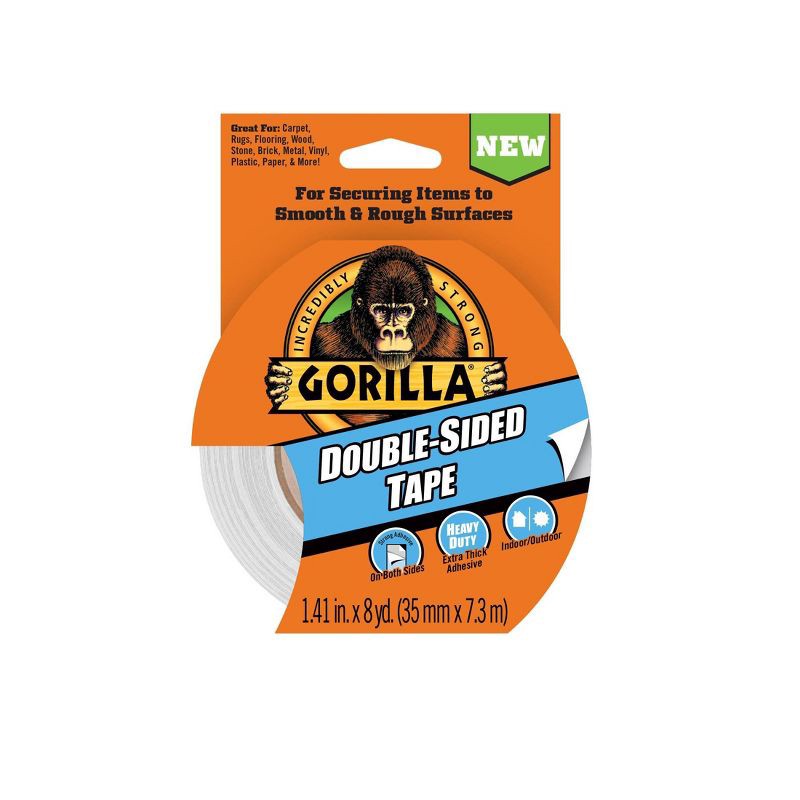 slide 1 of 3, Gorilla Double Sided Tape: Heavy Duty Mounting Adhesive, Black, 1.41" Width, 24' Length, Art & Office Use, 1 ct