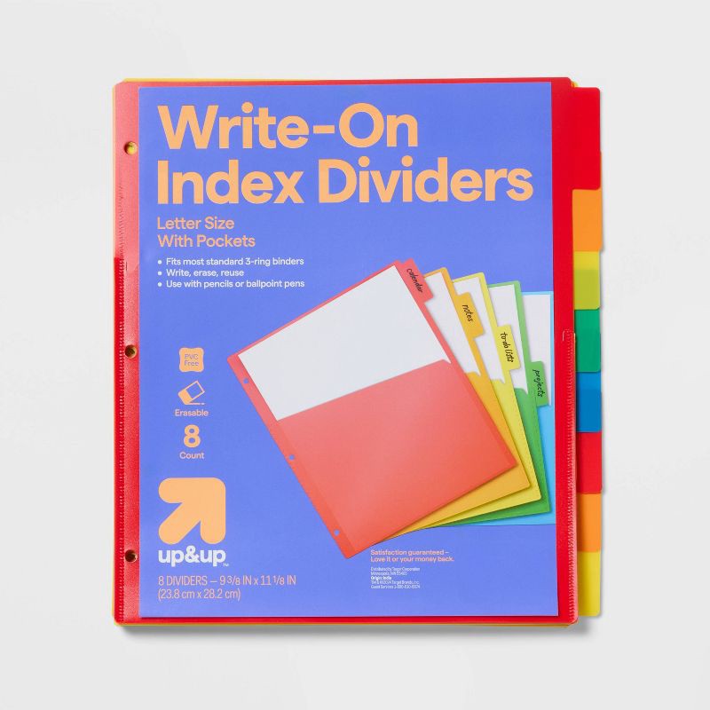 slide 1 of 3, 8ct Write-On Index Dividers with Pockets - up&up™: Multicolor 3-Hole Punched Binder Accessories, 8 ct