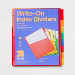 8ct Write-On Index Dividers with Pockets - up&up™: Multicolor 3-Hole Punched Binder Accessories