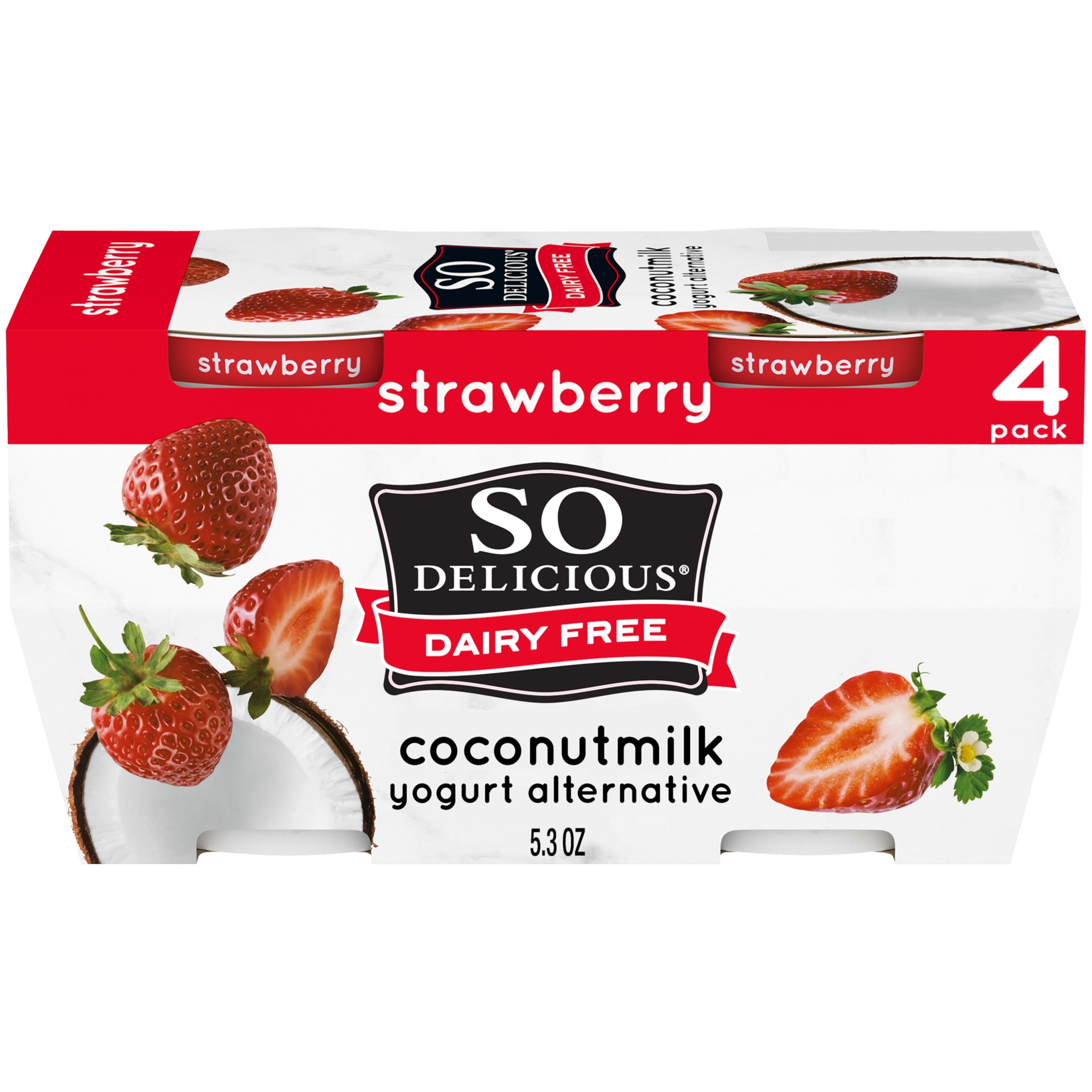 slide 1 of 1, So Delicious Dairy Free Strawberry Coconut Milk Yogurt - 4ct/5.3oz Cups, 4 ct; 5.3 oz