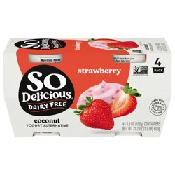 So Delicious Coconut Milk Yogurt Alternative, Strawberry, Vegan, Gluten Free, 5.3 oz Containers, 4 Count Pack