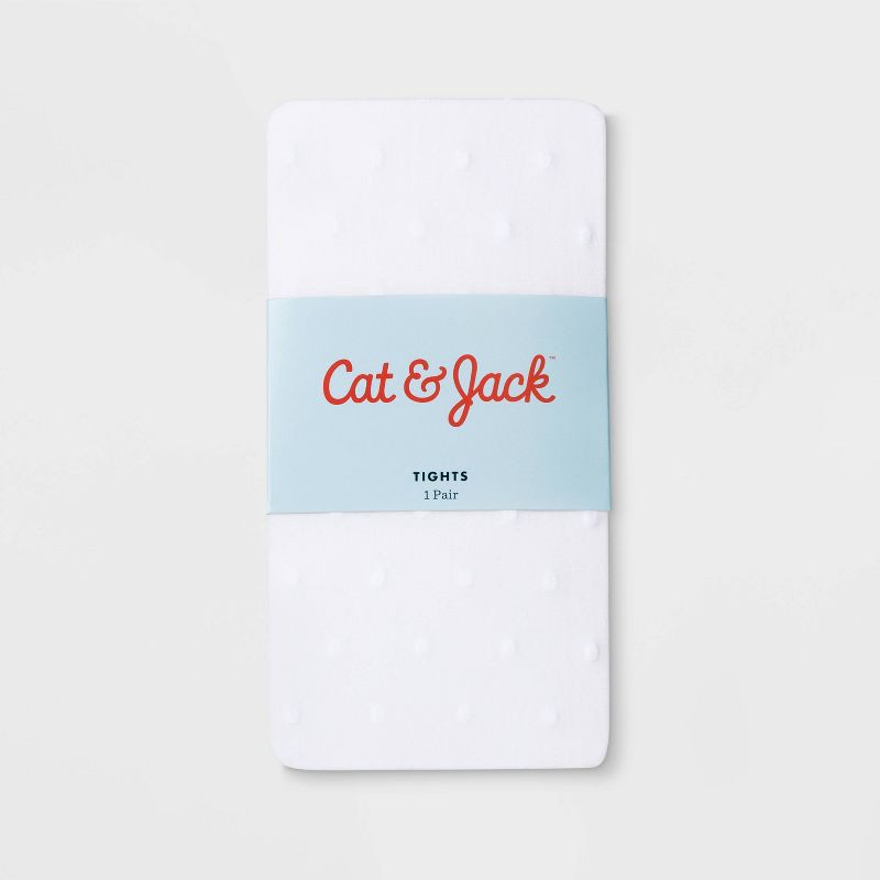 slide 2 of 3, Girls' High Waisted Swiss Dot Tights - Cat & Jack™ Fresh White S, 1 ct