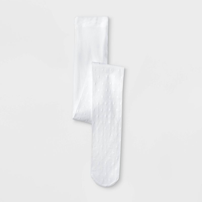 slide 1 of 3, Girls' High Waisted Swiss Dot Tights - Cat & Jack™ Fresh White S, 1 ct